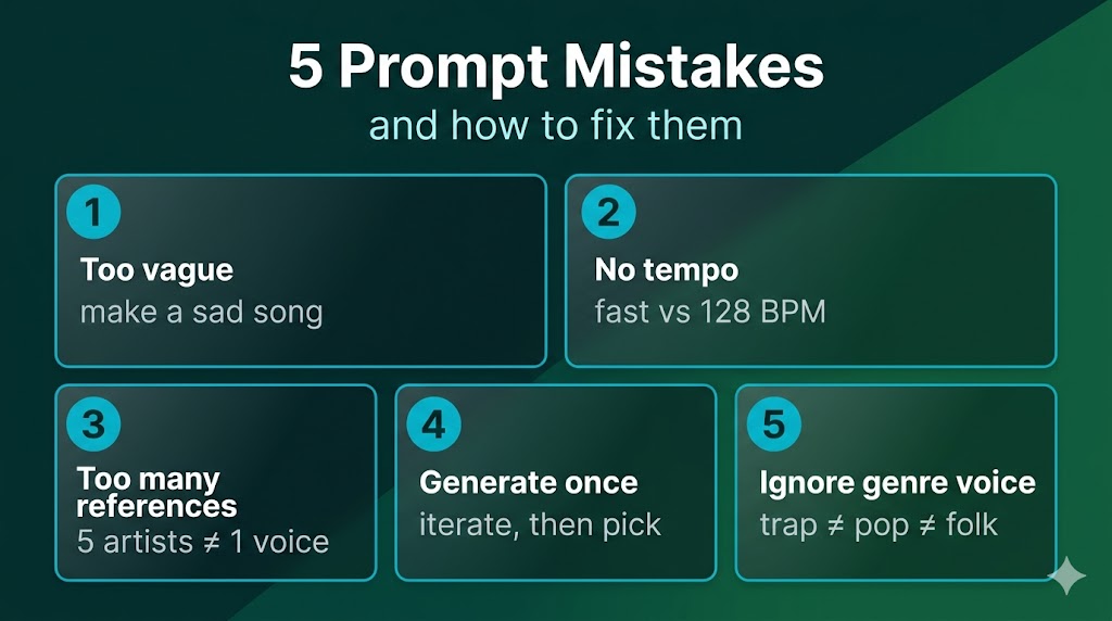 5 common AI music prompt mistakes